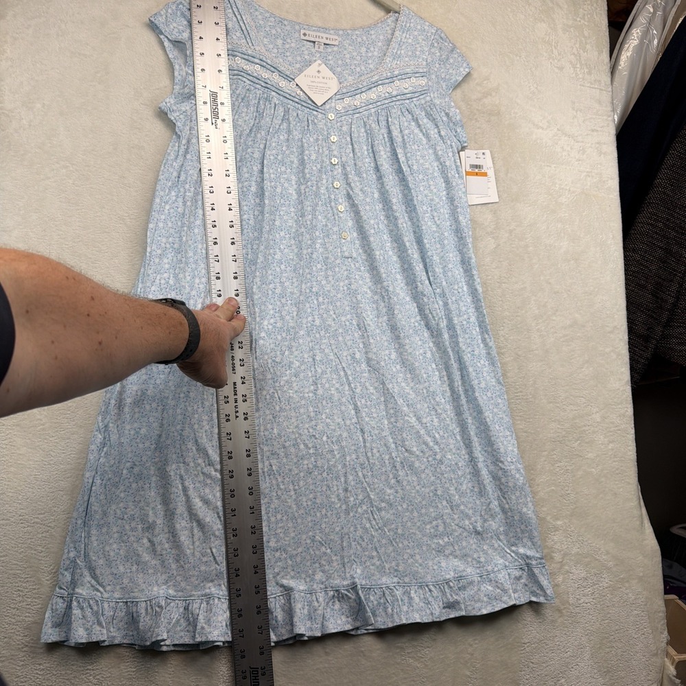 Eileen West White Meadow Blue Floral Cotton Cap Sleeve Nightgown Small NWT - Picture 5 of 9